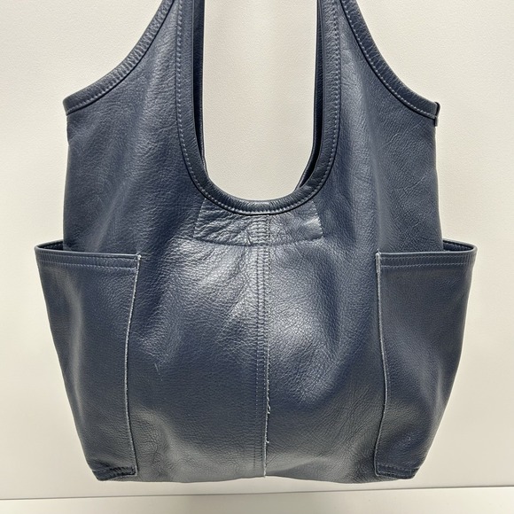 Rough and Tumble Leather Hobo Slouch Tote Bag Blue Pockets Made in Maine - Picture 4 of 16